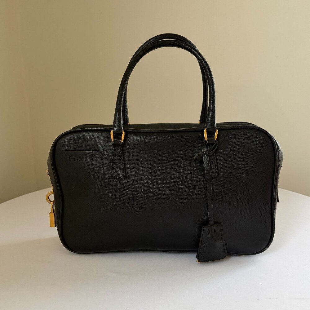 Prada Saffiano Cuir Leather Bauletto Black Vintage